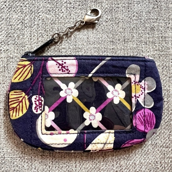 Vera Bradley Floral Nightingale Bird ID Holder Coin Purse Wallet Key Ring - Picture 2 of 7